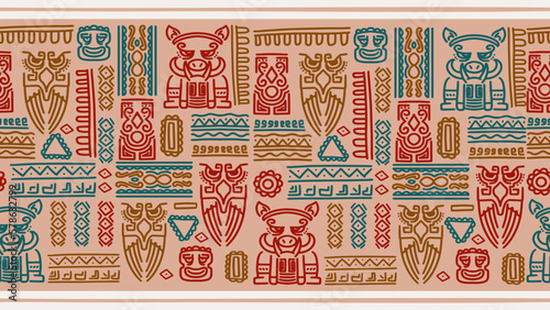 African pattern culture drawing. Hand drawn doodle vector, illustration for fashion textile print. Sketchy pictogram decoration. Ethnic ornament with boho colors.