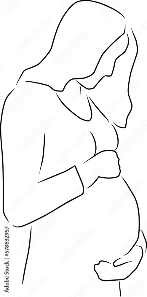 Pregnant woman, vector. Hand drawn sketch. A pregnant woman hugs her belly. Pregnant woman, vector. Hand drawn sketch. A pregnant woman hugs her belly.