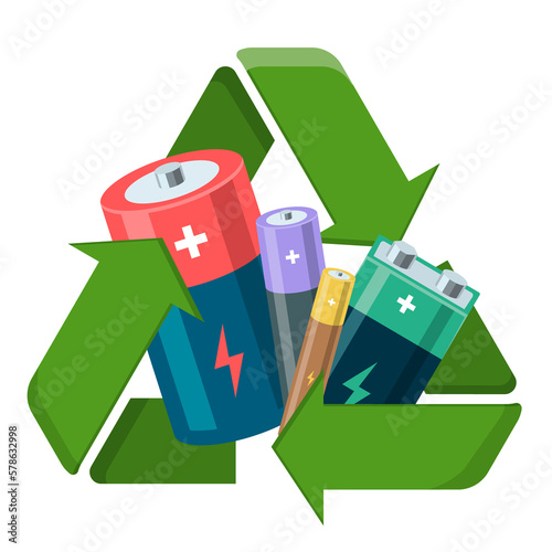 Battery with recycle sign. Used batteries. Battery Recycle Concept Illustration
