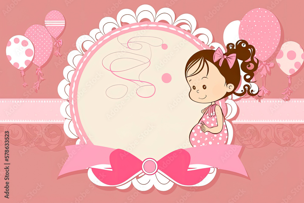Baby shower greeting card. Girl. Generative AI Baby shower greeting card. Girl. Generative AI