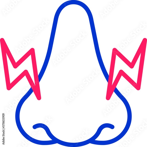 Nose pain, sinusitis, plugged nose thin line icon. Vector illustration