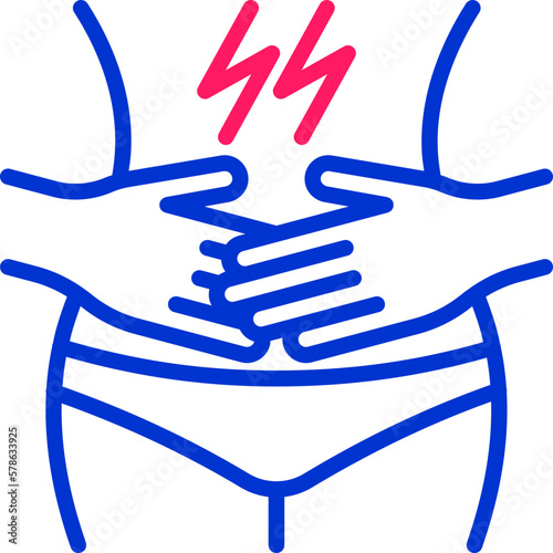 Stomachache thin line icon. Modern vector illustration of menstrual pain, poisoning or diarrhea.
