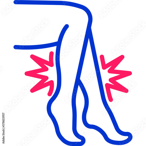 Pain in legs thin line icon. Modern vector illustration of body ache.