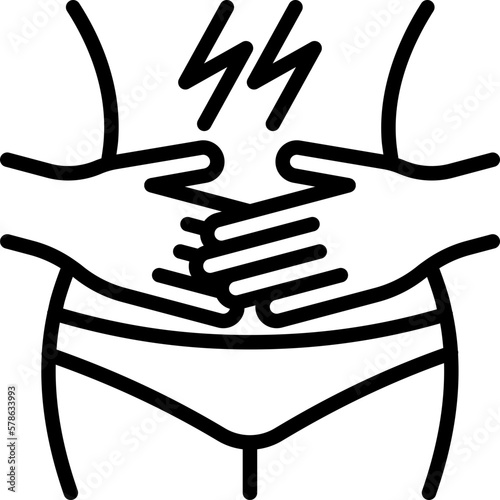 Stomachache thin line icon. Modern vector illustration of menstrual pain, poisoning or diarrhea.