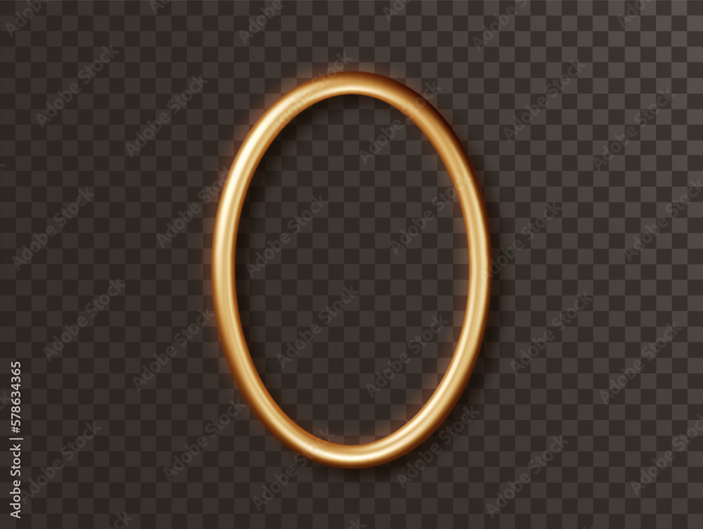 Gold oval frame. Gold metal banner with luxury round shape with an empty space inside and shadows isolated dark background Gold oval frame. Gold metal banner with luxury round shape with an empty space inside and shadows isolated dark background