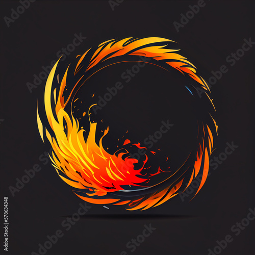 Fiery round circle border background for design and text. Generative AI