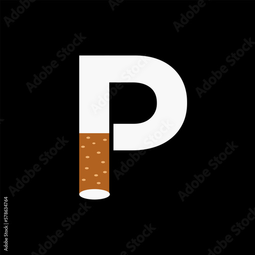 Letter P Smoke Logo Concept With Cigarette Icon. Tobacco Logo Vector