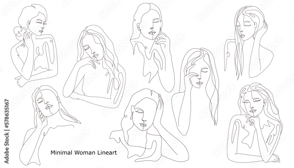 Minimal Woman Handrawn Monoline Lineart Vector Illustrations Minimal Woman Handrawn Monoline Lineart Vector Illustrations