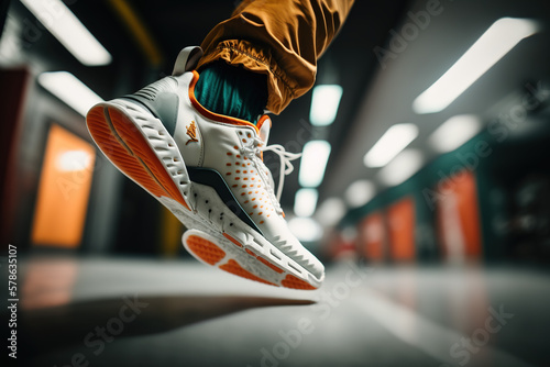 White and orange sneakers with white background