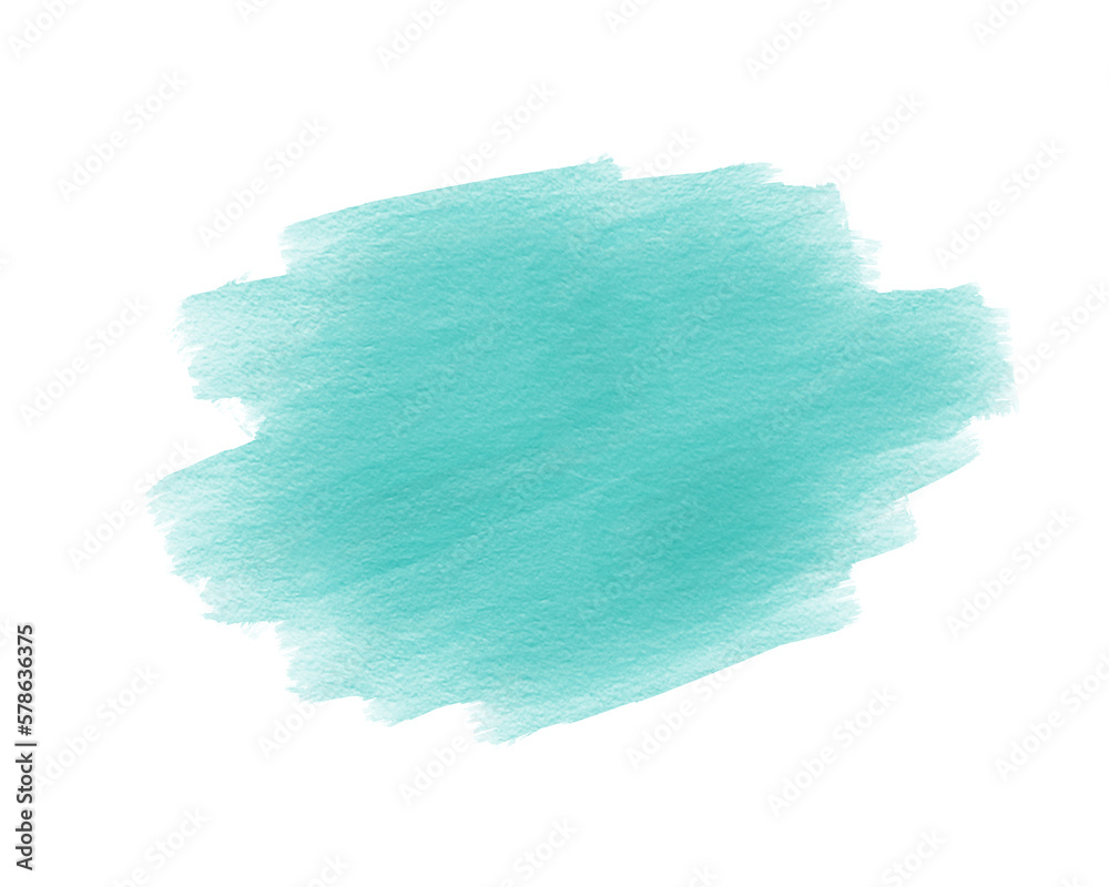 Turquoise watercolor stain on the texture of the paper. Abstract green stain on transparent background. Ink drop. PNG
