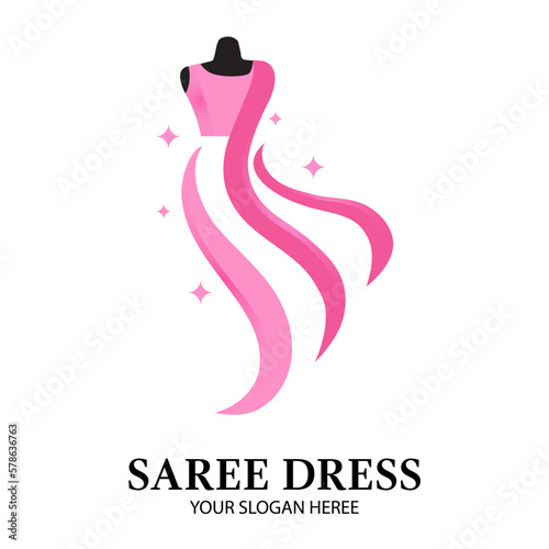 saree dress logo design with mannequin template. Women india dress or clothing logo design.	