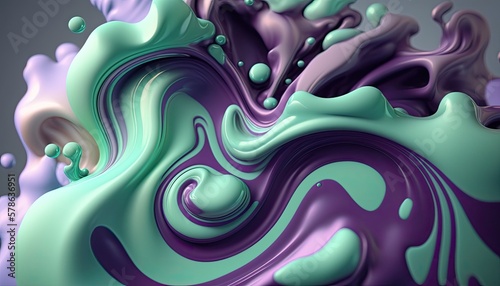 Abstract Wallpaper, green and purple liquids flowing created with generative AI technology