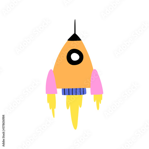 hand drawn space rocket in flat style. vector illustration