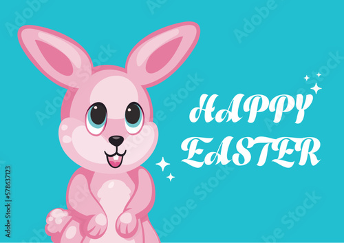 Easter greeting card with a cute pink bunny. © Vasayl.Lev