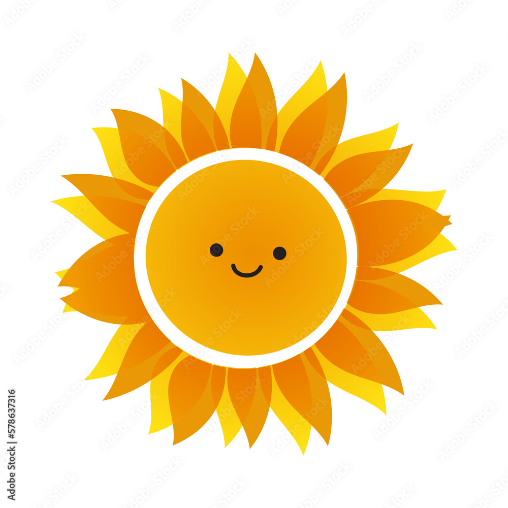 Cute Smiling Sun or Sunflower Isolated on White Background - Design Template i