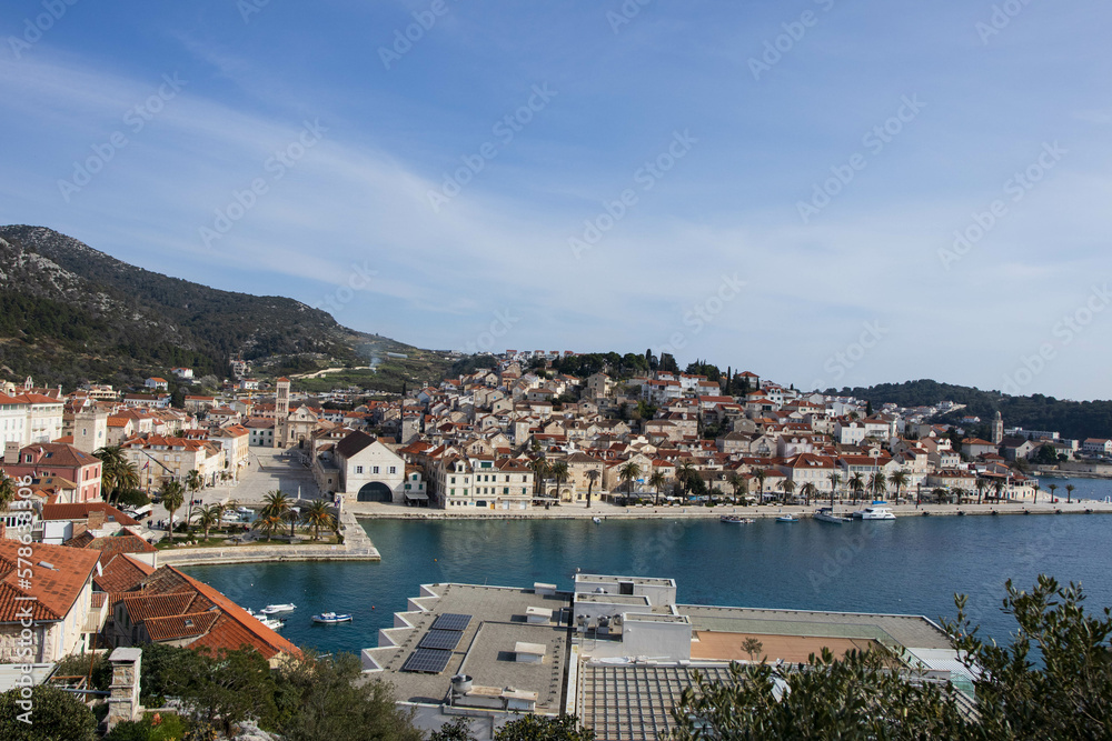 Panoramic view of the town of Hvar from St. Cathrine point during the winter
