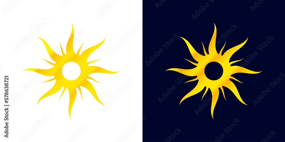 Fototapeta premium Sun icon set. Two variations, abstract, energy, creative, light background, dark, heat, design, logo, gradient, forecast, application, spring, symbol, pattern. Nature concept. Vector illustration