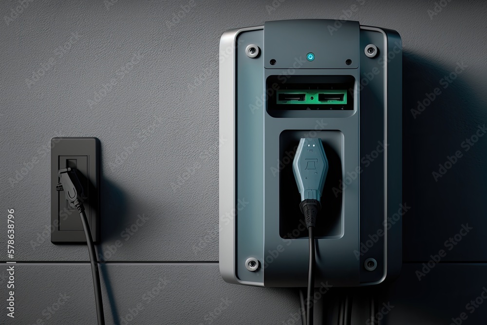 Electric vehicle charging socket detail. Generative AI Electric vehicle charging socket detail. Generative AI