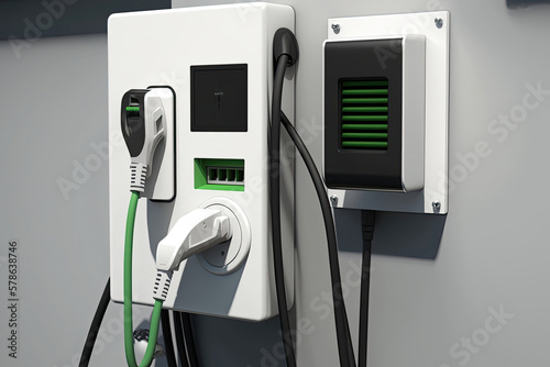 Electric vehicle charging socket detail. Generative AI