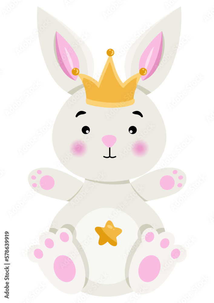 Adorable bunny sitting with crown on head