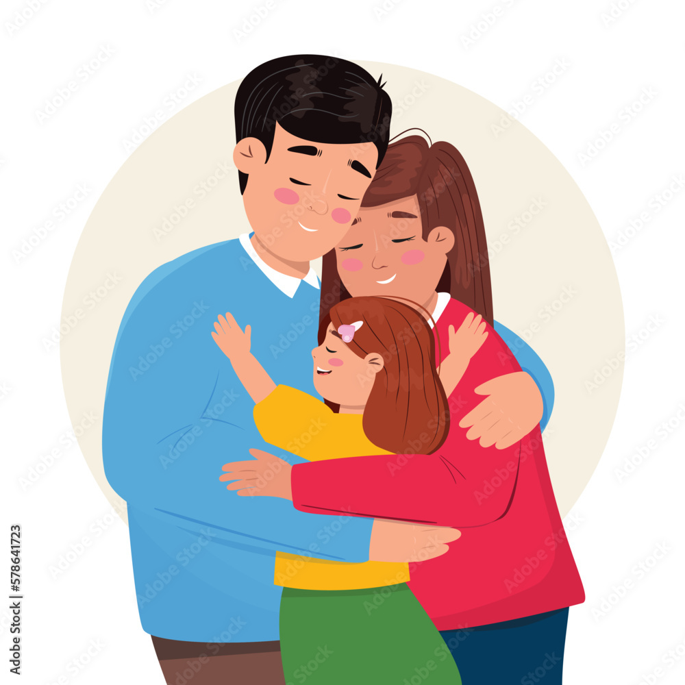 Illustration of a mother, father and child hugging together. Happy family concept illustration. Illustration of a mother, father and child hugging together. Happy family concept illustration.
