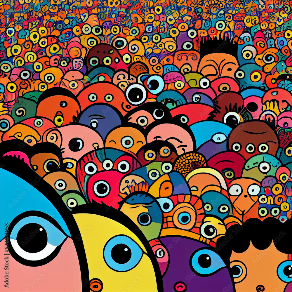 Obraz premium Different abstract faces. Ethnic diversity of nationalities. AI generative..