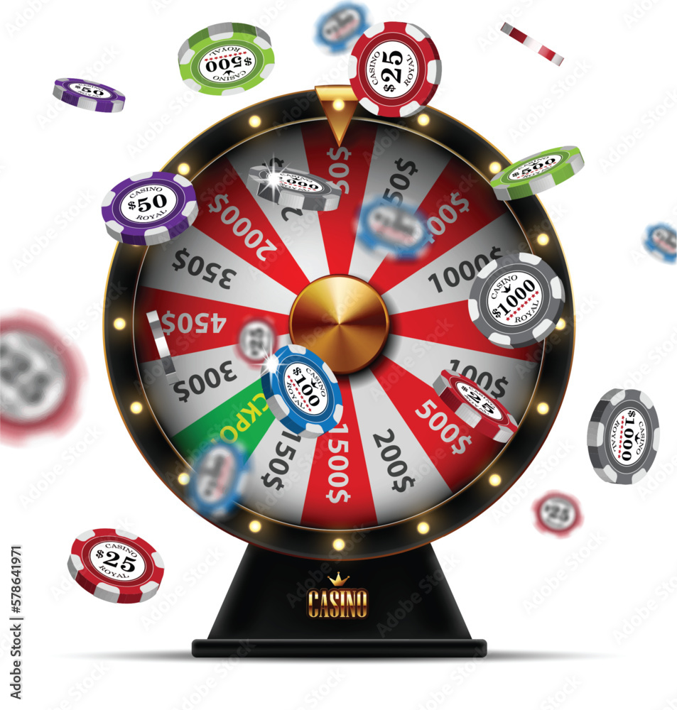 Wheel of fortune and casino chips. Highly realistic illustration. Wheel of fortune and casino chips. Highly realistic illustration.