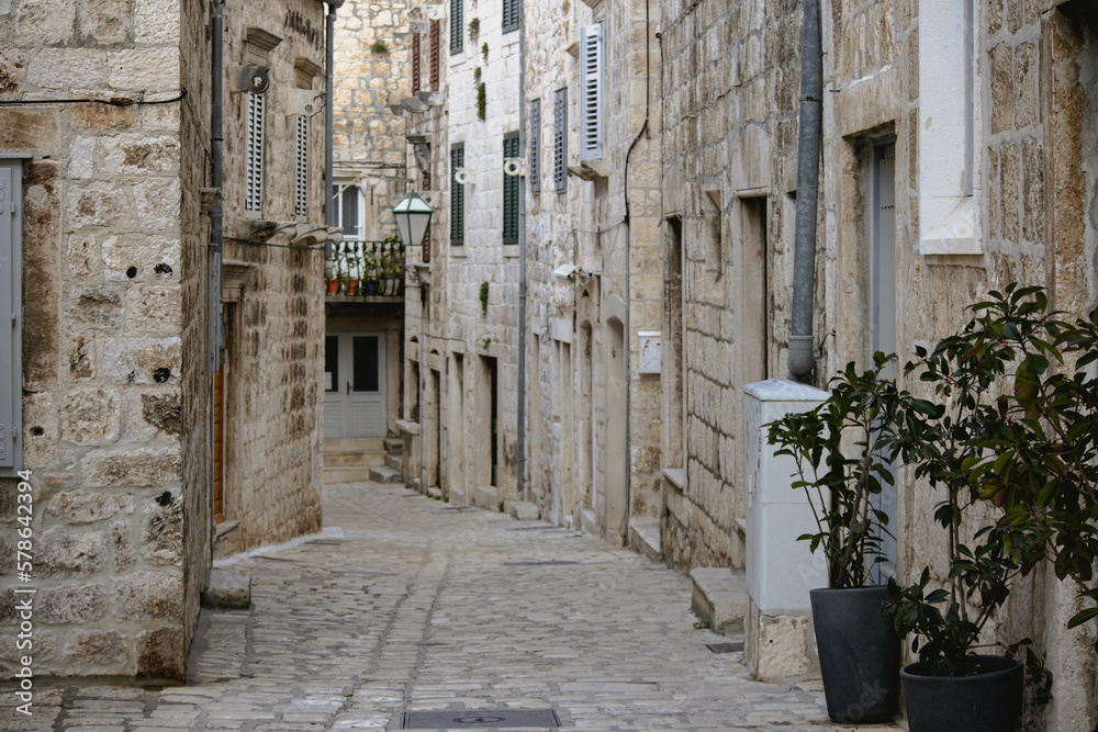 Narrow alley in the town of Hvar, in the part called Burak.