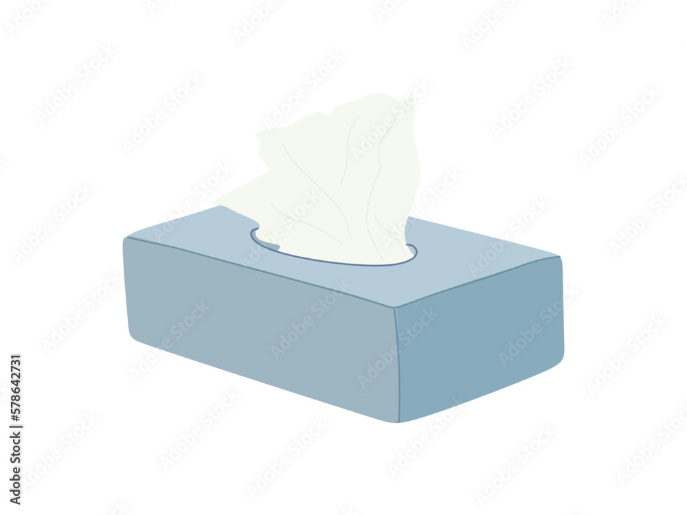 Blue Napkins in box, flat style illustration. Blue box of tissue paper
