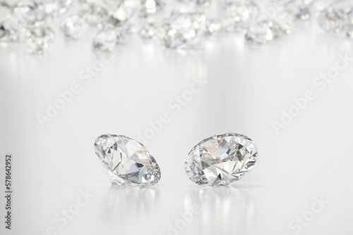 Diamonds group placed on glossy background 3d Rendering Soft Focus