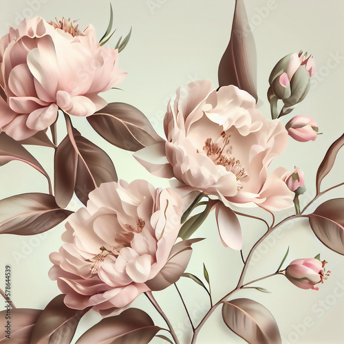 Aesthetic BIG FLOWERS are an Artistic Decoration with Floral Texture for Design, Art. Large, Bright and Beautiful Patterns of Flowers and Leaves with Vintage Elements. Generative AI Art Design