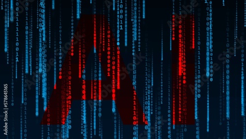 Wallpaper Mural Artificial intelligence - AI sign in red in blue rain of binary digits on black background - 3D Illustration Torontodigital.ca