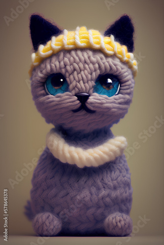 Cute woolitize cat. Idea for knitting. Generative AI 