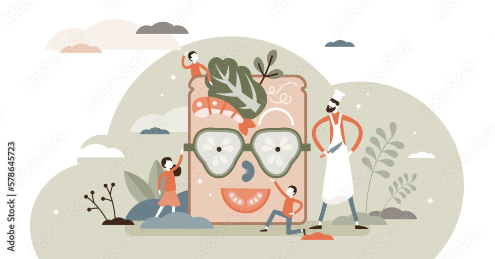 Fun food illustration, transparent background. Meal decoration for kids flat tiny person concept. Children entertainment with vegetables on plate. Fun food illustration, transparent background. Meal decoration for kids flat tiny person concept. Children entertainment with vegetables on plate.