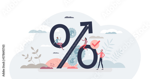 Increasing profit and business earnings percentage growth tiny person concept, transparent background. Company financial development and money rate gain illustration. Increase economy and wealth.