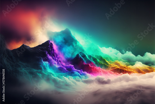 rainbow fog mountain Generative AI