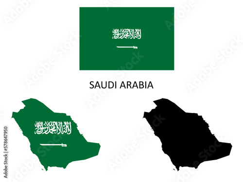 saudi arabia Flag and map illustration vector 