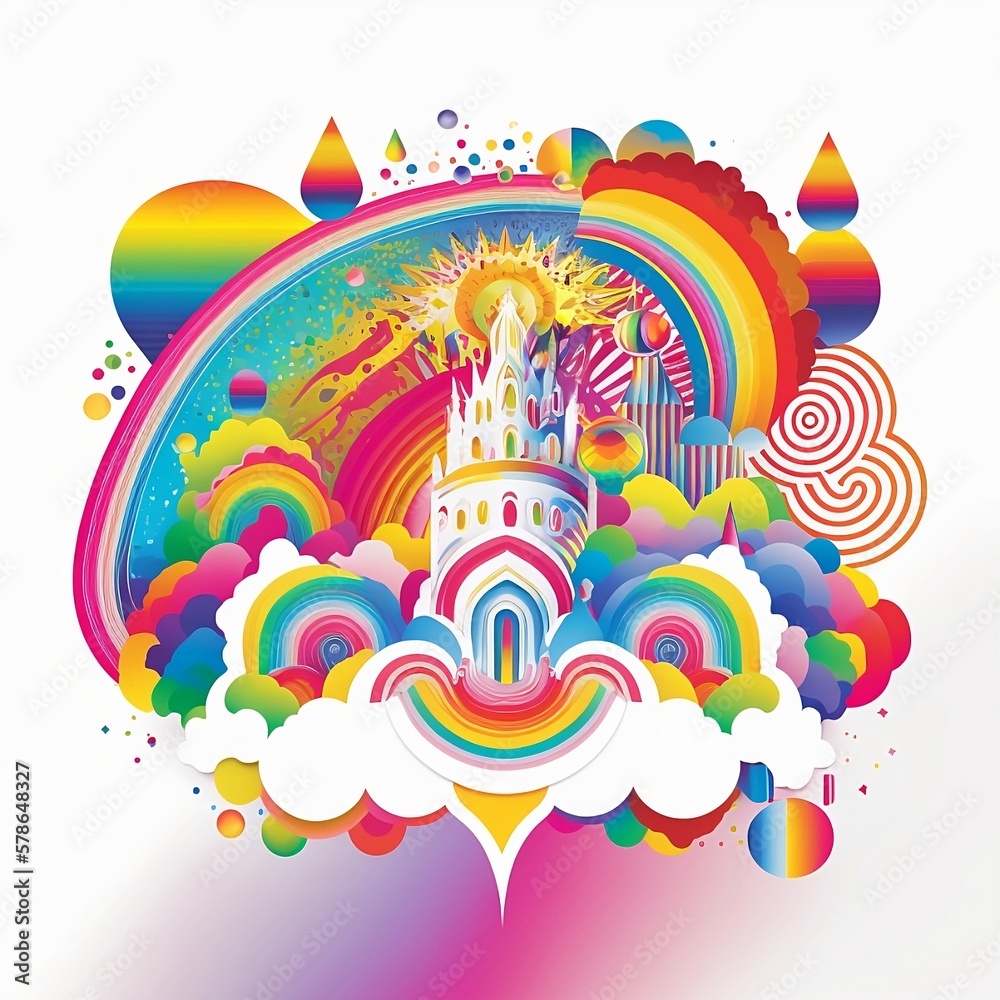 abstract castle rainbow color background illustration art. Generative AI