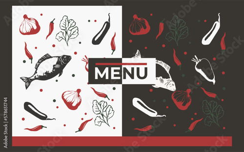 Pattern on the theme of food, menu design, cards, banner. Vector elements.