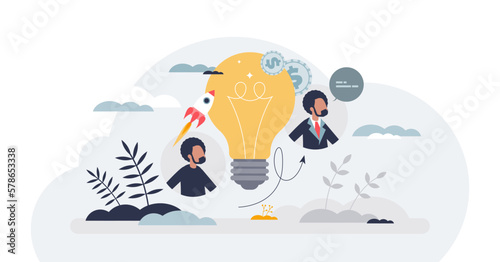 Product management career with development work tasks tiny person concept  transparent background. Professional strategy creation for effective product promotion.