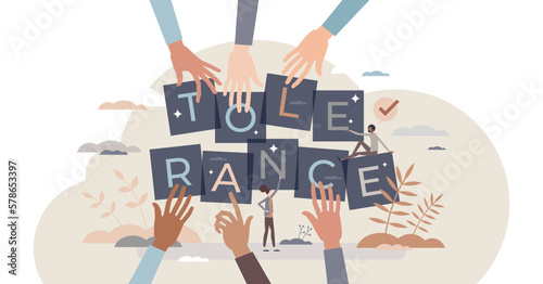 Tolerance and ethnic difference acceptance awareness tiny person concept, transparent background. Diversity and equality with multicultural community illustration.