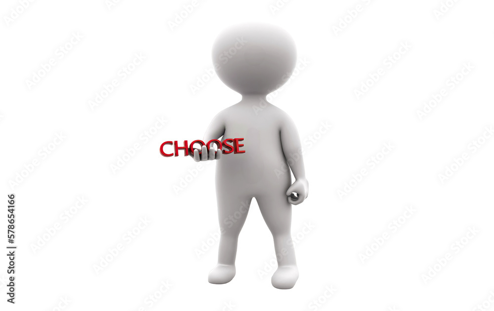 3d man presenting choose text concept 3d man presenting choose text concept