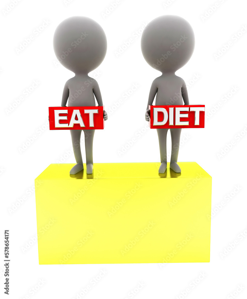 3d man presenting eat diet concept 3d man presenting eat diet concept