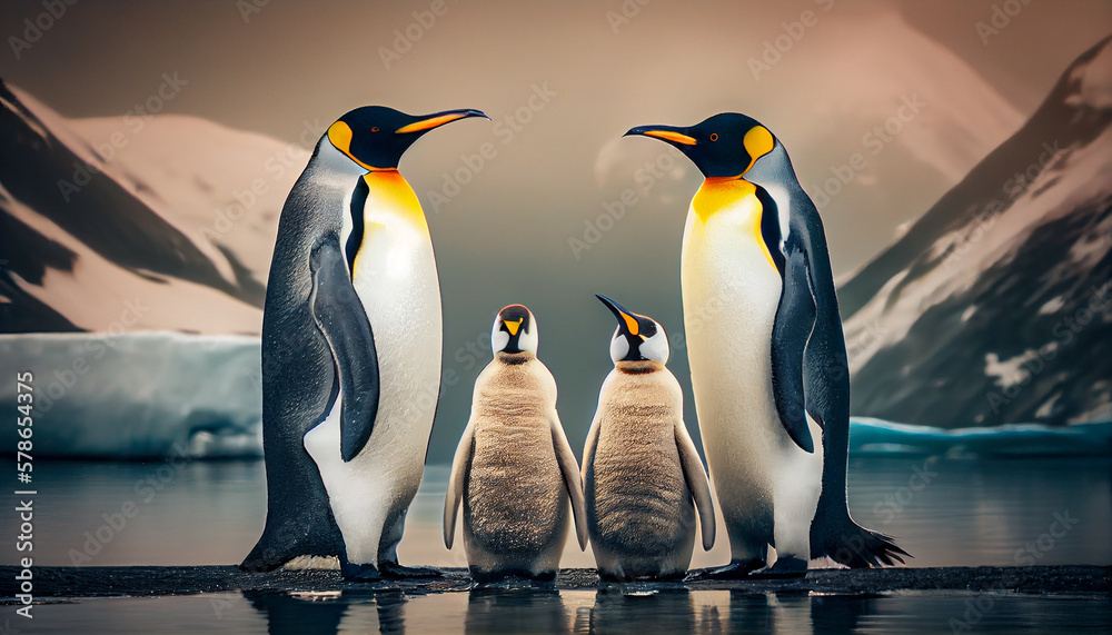 Fototapeta premium Emperor Penguins with chick