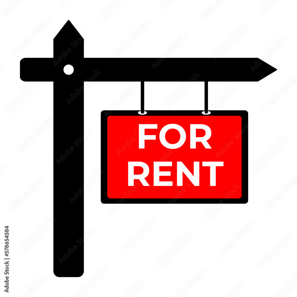 Real estate rent sign. Vector red sign for rent. Real estate rent sign. Vector red sign for rent.