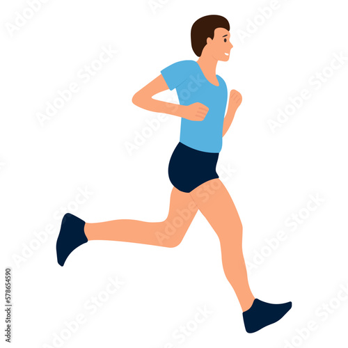 Young man running, wearing shorts and a T-shirt. Healthy active lifestyle. Isolated vector illustration © Yulitsa