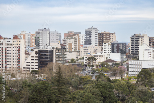 View of Caxias do Sul city center with Macaquinhos Park and tall buildings; Rio Grande do Sul, Brazil