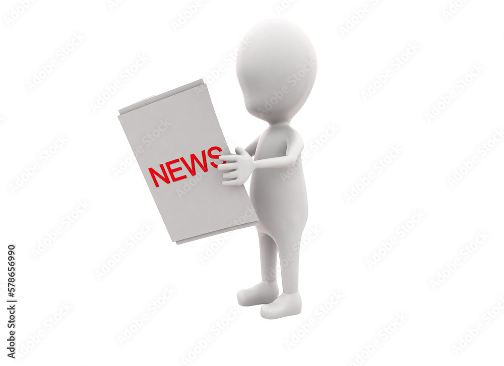 3d man reading paper with news text projected concept 3d man reading paper with news text projected concept