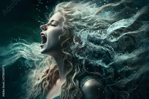 Fantasy portrait of a screaming woman. Neural network AI generated art photo