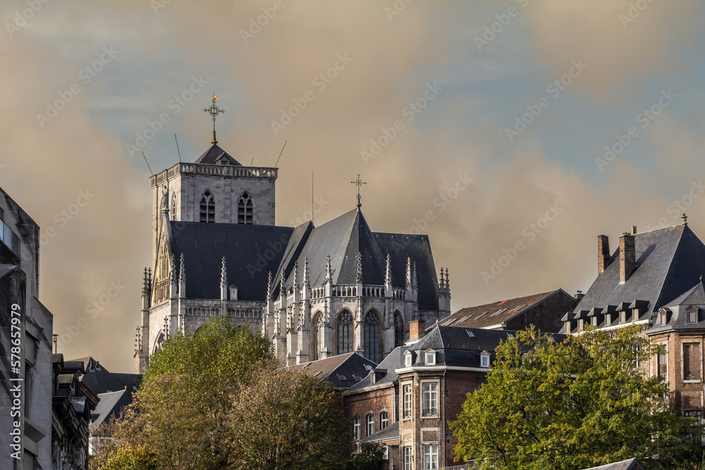 Panorama of the Liege Cathedral, the Cathedrale Saint Paul de Liege, in Belgium. it's the main roman catholic church and cathedral of the Belgian city of Liege